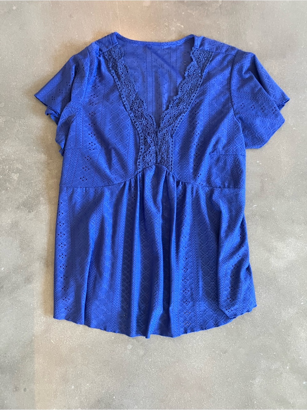 Blue Lace-Trim V-Neck Women’s Top